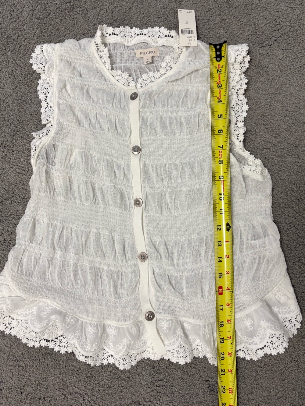 Pilcro Shirred Lace-Trim Sweater Tank Top - Ivory Size Medium - Picture 9 of 12